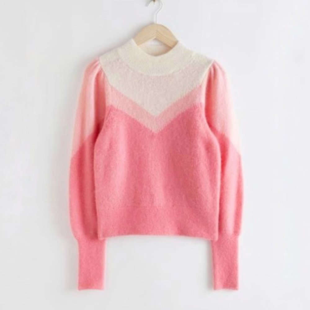 WORN ONCE And Other Stories Pink Stripe Chevron Sweater in Size S, Jumper